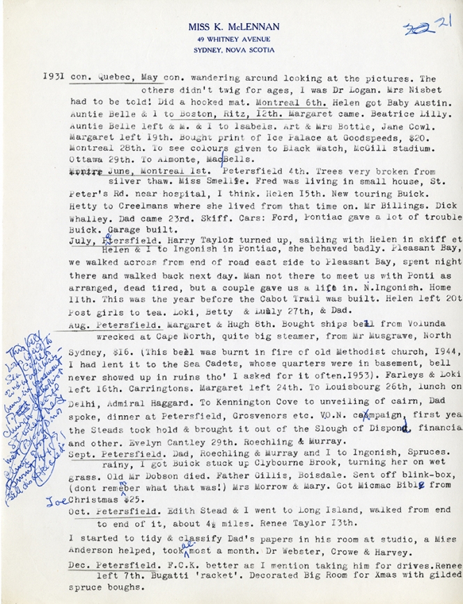 Katharine McLennan's Diary